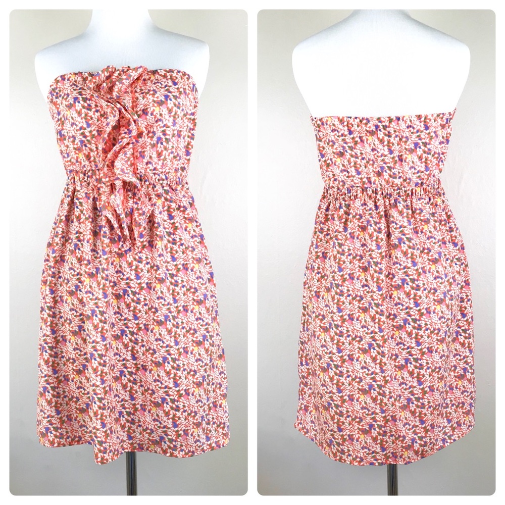 Lush orange patterned strapless dress - Sz Med
